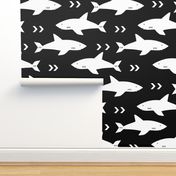 sharks fabric black and white shark design