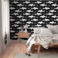 sharks fabric black and white shark design