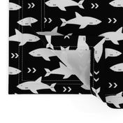 sharks fabric black and white shark design