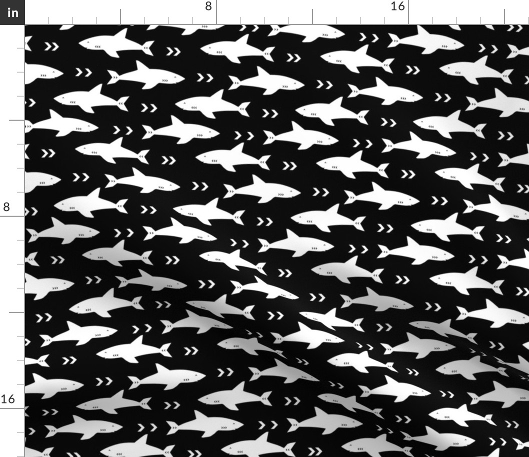 sharks fabric black and white shark design