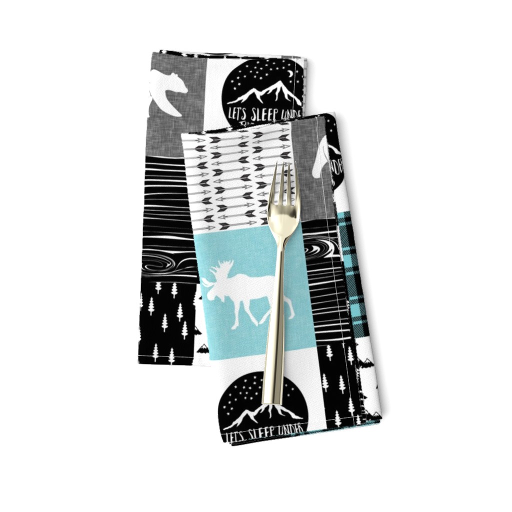 4" small scale - Little man & Happy Camper patchwork wholecloth ||black and teal