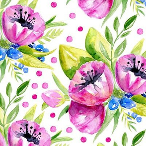 Watercolor purple flowers & polka dots