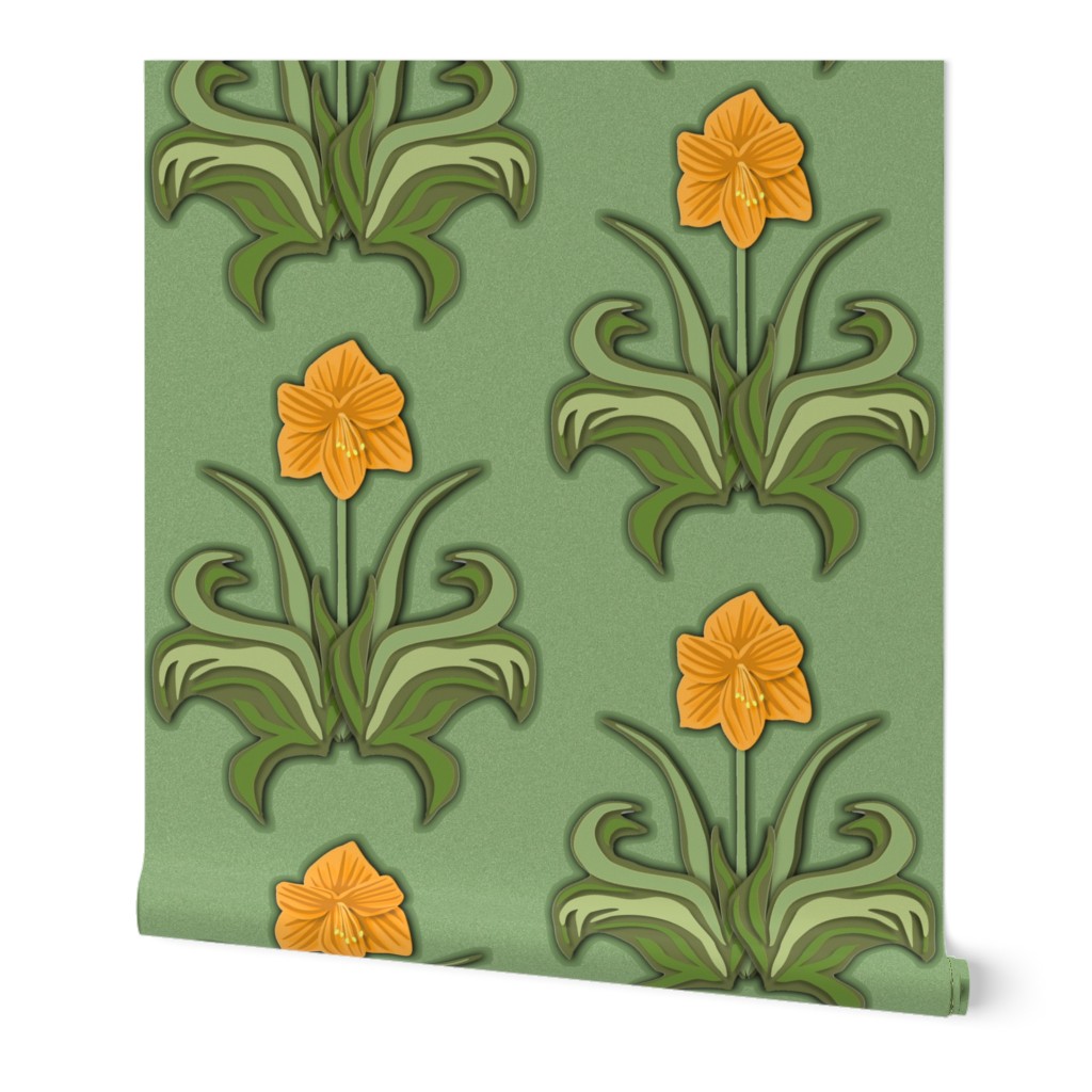 Cut Paper Art Nouveau Amaryllis Orange