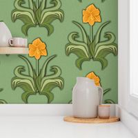 Cut Paper Art Nouveau Amaryllis Orange