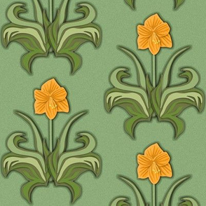 Cut Paper Art Nouveau Amaryllis Orange