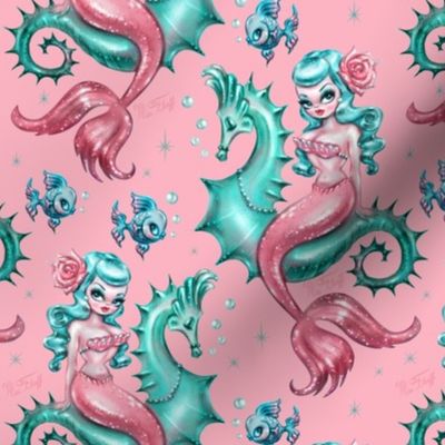 Mysterious Mermaid on Pink- SMALL