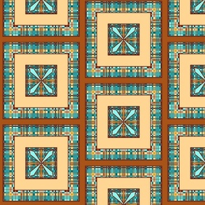 Compass Square Gold Teal Plaid 4