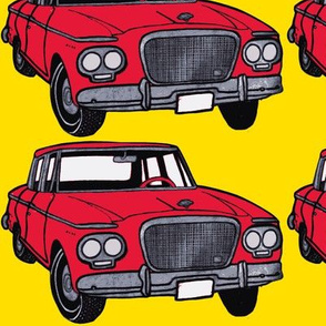 big red 1962-1963 Studebaker Lark on yellow background