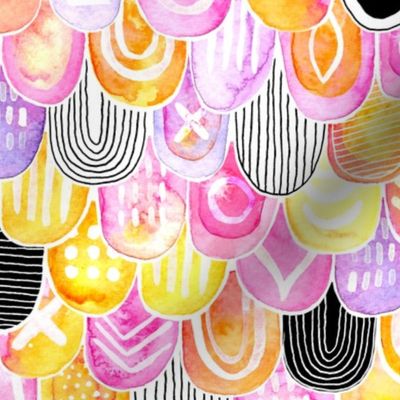 Abstract Watercolor Scales in pink and yellow
