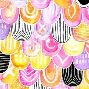 Abstract Watercolor Scales in pink and yellow