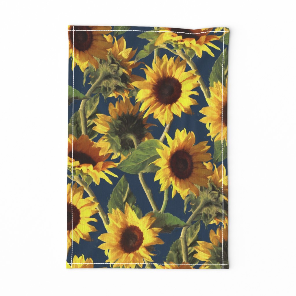 Sunflowers on Dark Blue