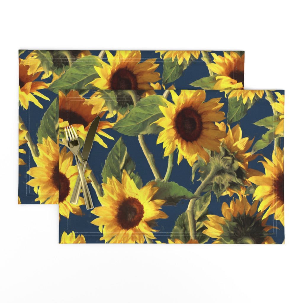 Sunflowers on Dark Blue