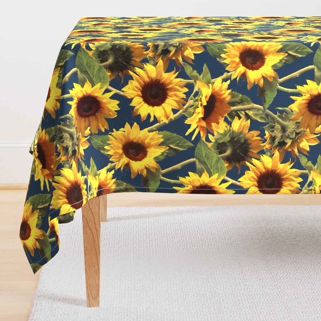 Sunflowers on Dark Blue