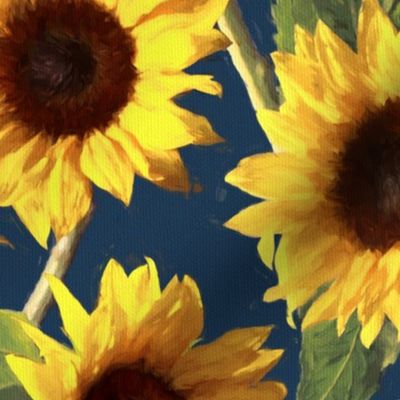 Sunflowers on Dark Blue