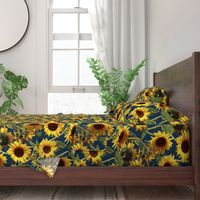 Sunflowers on Dark Blue