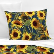 Sunflowers on Dark Blue