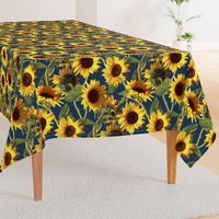 Sunflowers on Dark Blue