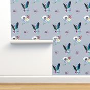 8" Teal & Lilac Florals / Dark Lilac Background