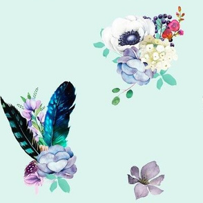 8" Teal & Lilac Florals / Soft Teal Background