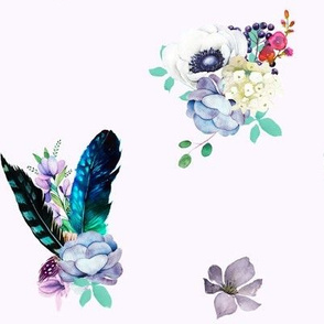 8" Teal & Lilac Florals / Soft Lilac Background