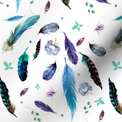 7" Teal & Lilac Feathers & Flowers / Mix & Match