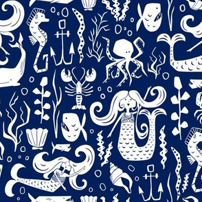 Under The Sea - Nautical Mermaid Navy Blue