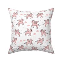 pegasus fabric // cute pegasus whimsical fantasy fabric for girls cute baby nursery design - pink and white