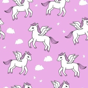 pegasus fabric // cute pegasus whimsical fantasy fabric for girls cute baby nursery design - pastel purple