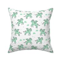 pegasus fabric // cute pegasus whimsical fantasy fabric for girls cute baby nursery design - mint and white