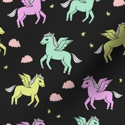 pegasus fabric // cute pegasus whimsical fantasy fabric for girls cute baby nursery design - pastels