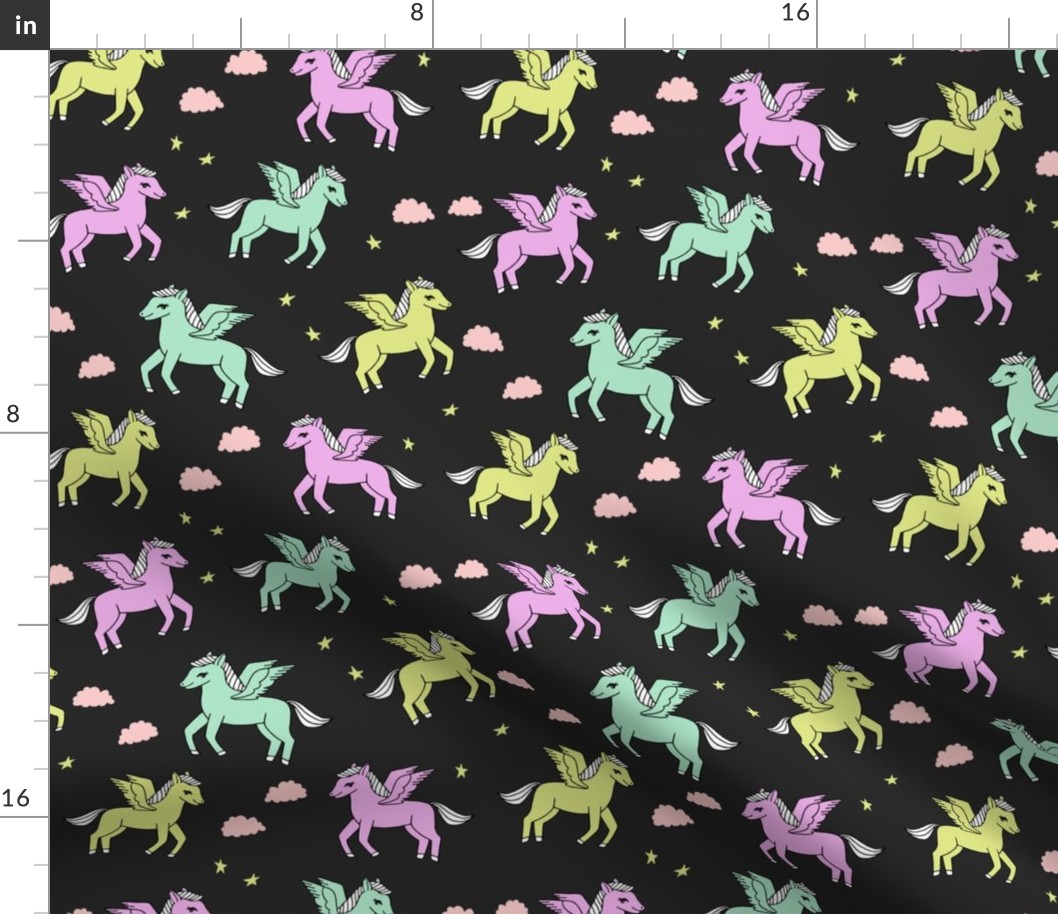pegasus fabric // cute pegasus whimsical fantasy fabric for girls cute baby nursery design - pastels