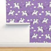 pegasus fabric // cute pegasus whimsical fantasy fabric for girls cute baby nursery design - purple