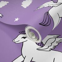 pegasus fabric // cute pegasus whimsical fantasy fabric for girls cute baby nursery design - purple