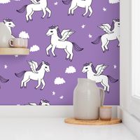 pegasus fabric // cute pegasus whimsical fantasy fabric for girls cute baby nursery design - purple