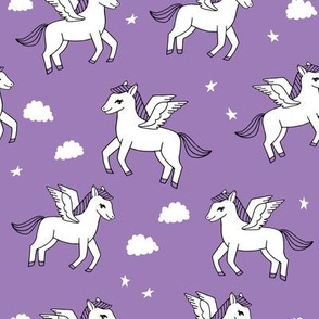 pegasus fabric // cute pegasus whimsical fantasy fabric for girls cute baby nursery design - purple