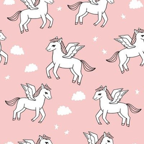 pegasus fabric // cute pegasus whimsical fantasy fabric for girls cute baby nursery design - pink