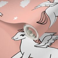 pegasus fabric // cute pegasus whimsical fantasy fabric for girls cute baby nursery design - peach