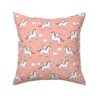 pegasus fabric // cute pegasus whimsical fantasy fabric for girls cute baby nursery design - peach