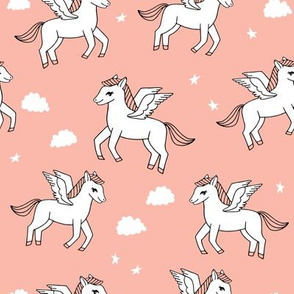 pegasus fabric // cute pegasus whimsical fantasy fabric for girls cute baby nursery design - peach