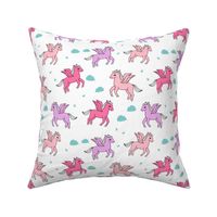pegasus fabric // cute pegasus whimsical fantasy fabric for girls cute baby nursery design - pink and purple