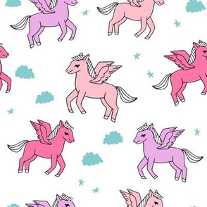 pegasus fabric // cute pegasus whimsical fantasy fabric for girls cute baby nursery design - pink and purple