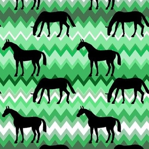 Elegant Black Horse on Zigzag Greens