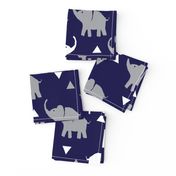 Elephants & Triangles - Navy Gray White