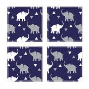 Elephants & Triangles - Navy Gray White