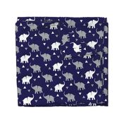 Elephants & Triangles - Navy Gray White