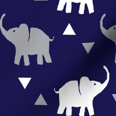 Elephants & Triangles - Navy Gray White