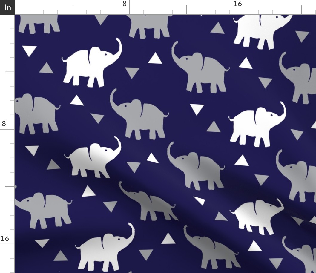 Elephants & Triangles - Navy Gray White