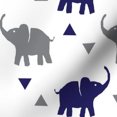 Elephants & Triangles - White Navy Gray