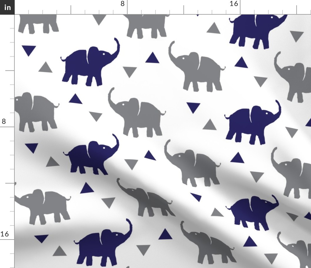 Elephants & Triangles - White Navy Gray