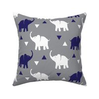 Elephants & Triangles - Gray White Navy Blue